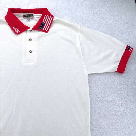 Lion's Pride Other - VTG USA Flag Embroidered Mens Polo Shirt M White Red Patriotic 4th of July Y2K